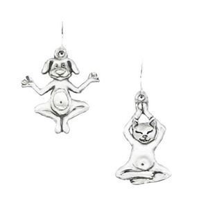 Pewter Dog and Cat Yoga Pose Earrings - 7424EFP